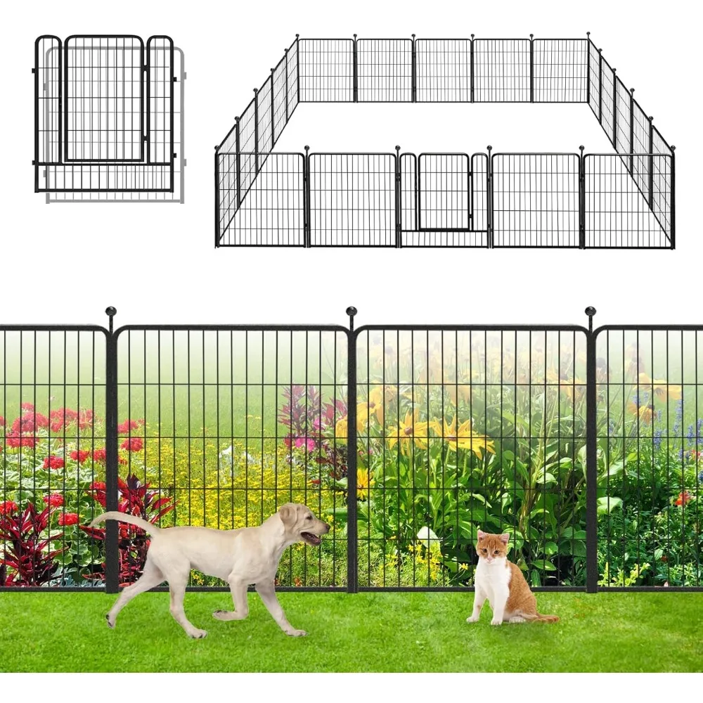 

Decorative Garden Fence with Gate Metal Panels 46ft (L)×32in(H) No Dig Fence for Dogs, 20 Panels Heavy Duty Fencing for Yard Rus