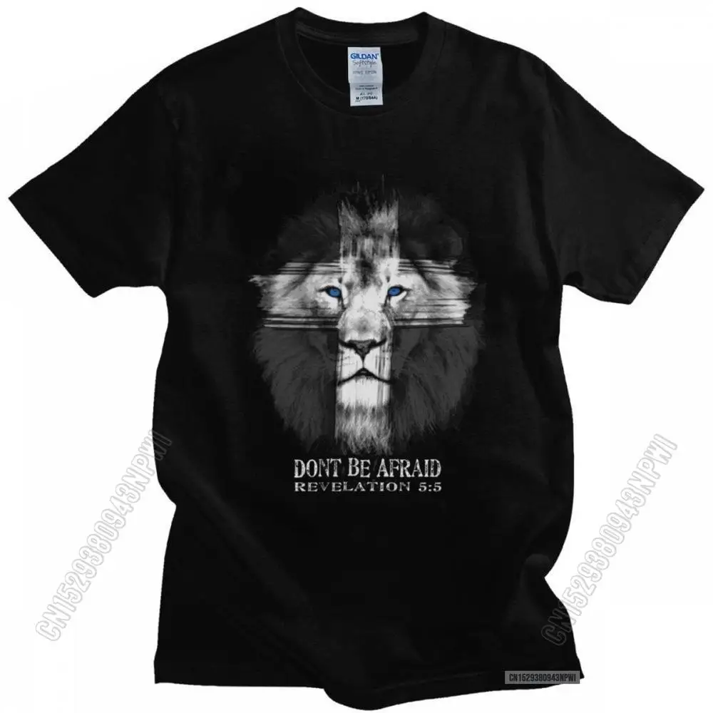 Funny Cool Lion Of Judah Jesus Cross T Shirt Men Crew Neck Christian Faith Summer Tshirt Pure Cotton Popular Tee Top Merch