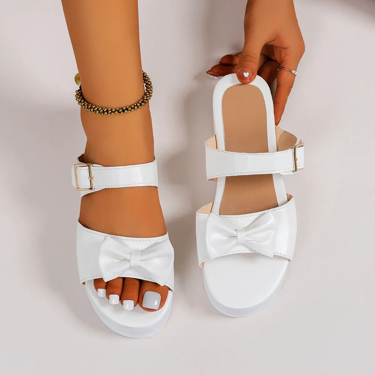 Slippers Women Summer New 2022 Fashion Bow Flats Platform Sandals Woman Open Toe Flip Flops Outdoor Casual Beach Shoes Female