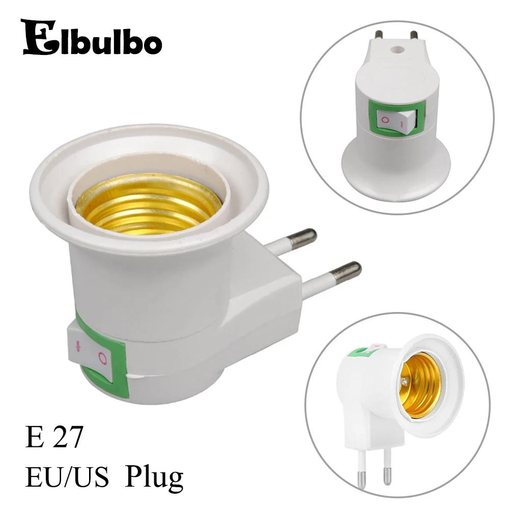 Elbulbo E27 LED Bulb Socket EU/US Standard Plug Bulb Base 100V-220V ON/OFF Switch Lamp Socket Lighting Accessories Portable Tool