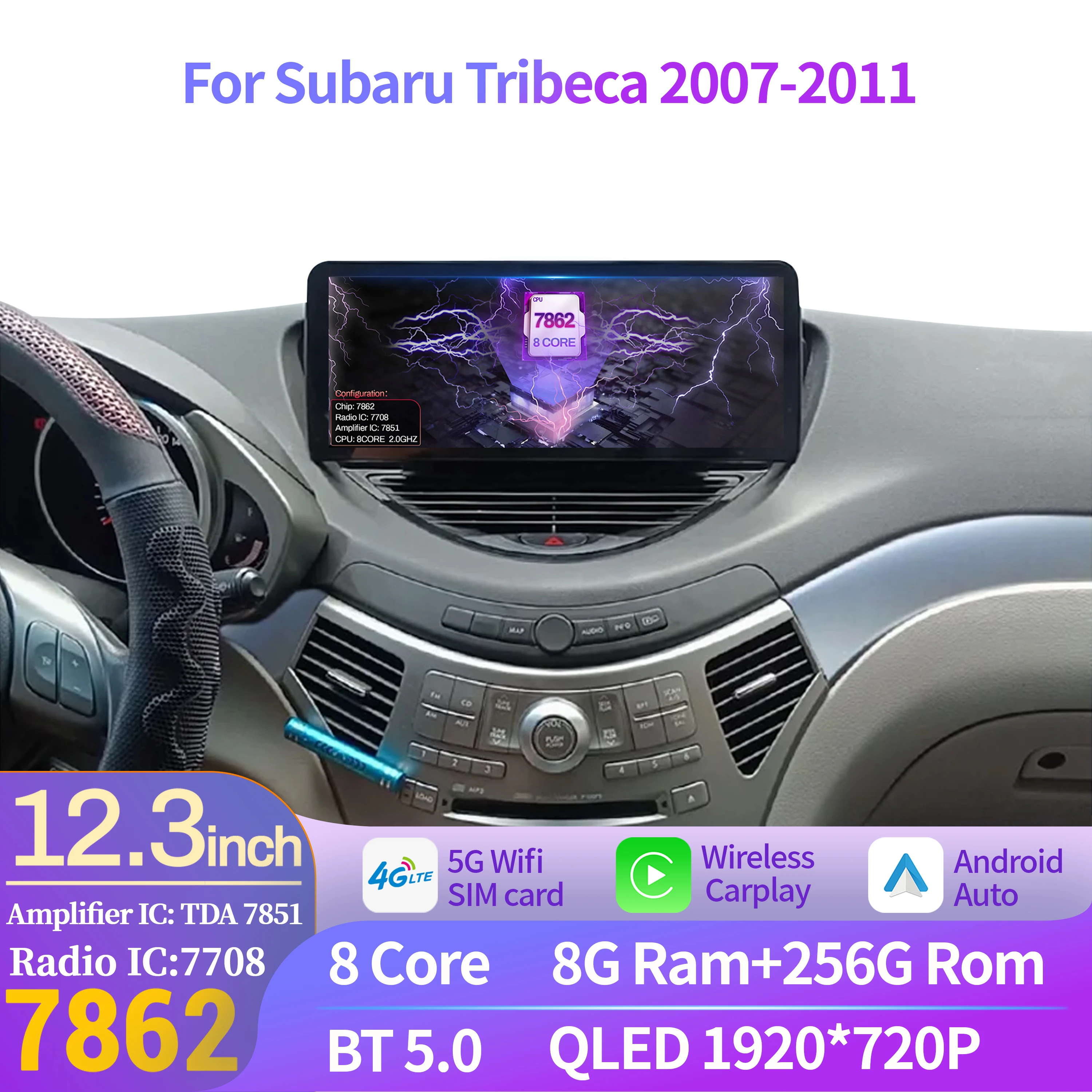 

12.3 inch For Car Radio Multimedia GPS For Subaru Tribeca 2007-2011 Android 14 BT CarPlay Navigation 4G Head Unit Touch Screen