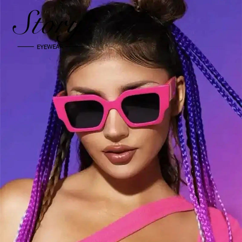 

STORY Fashion Hot Pink Wide Thick Square Sunglasses Women 2023 Vintage Tortoiseshell Designer Sun Glasses Female Big Shades S243