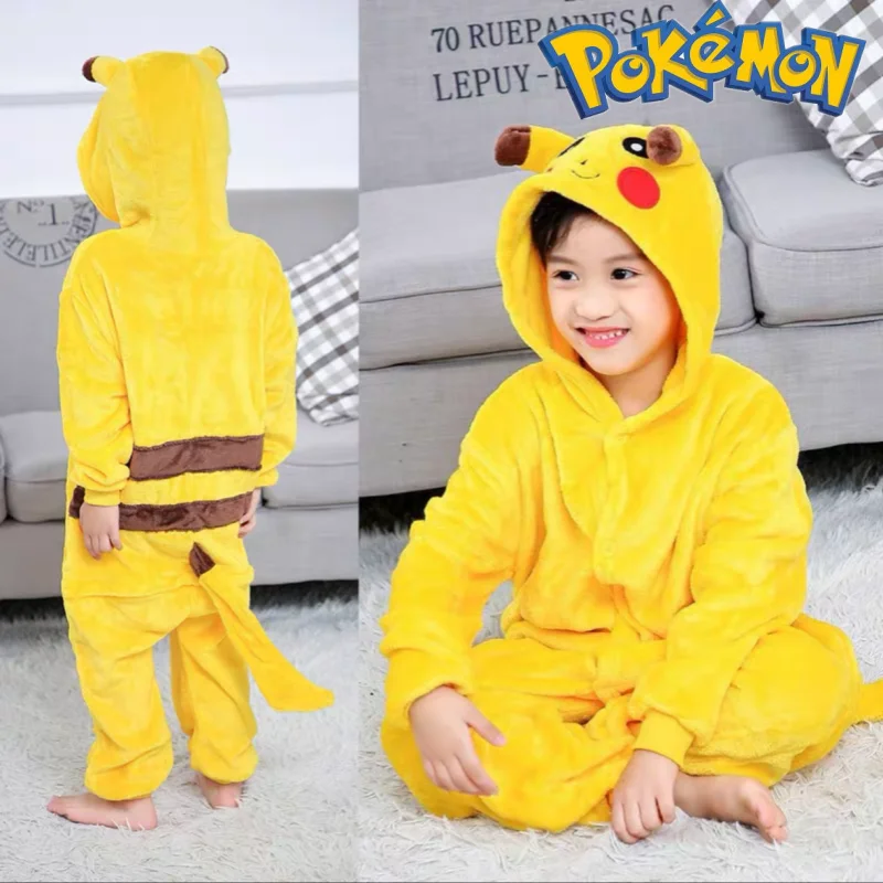 Pikachu Anime Plush Flannel Pajamas Cartoon Pokemon Costume Suit Long Sleeved Winter Soft Warm Home Clothes Cute Children Gifts