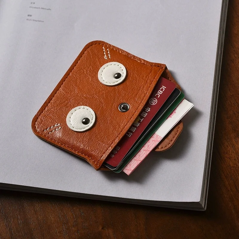 Retro Cartoon Cat Card Holder Leather Coins Purse With Snap Fastener Genuine Leather Wallet For Women Bank Cards Case Wholesale