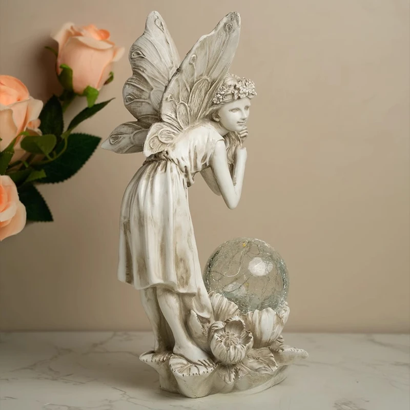 

Мечтательный садовый цветок, фея, ангел, девушка, поделки из смолы, трогающие волосы, уличный садовый орнамент