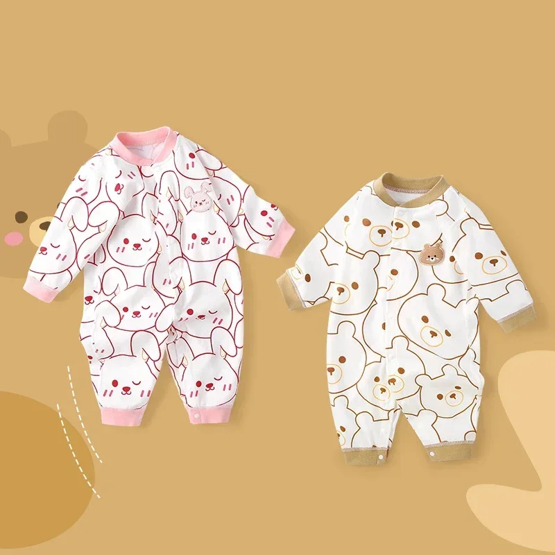 

Spring New in Infant Baby Girls Boys Cartoon Romper - Toddler Kids Cotton Single-breasted Jumpsuits , Newborn Outwear 0-18M