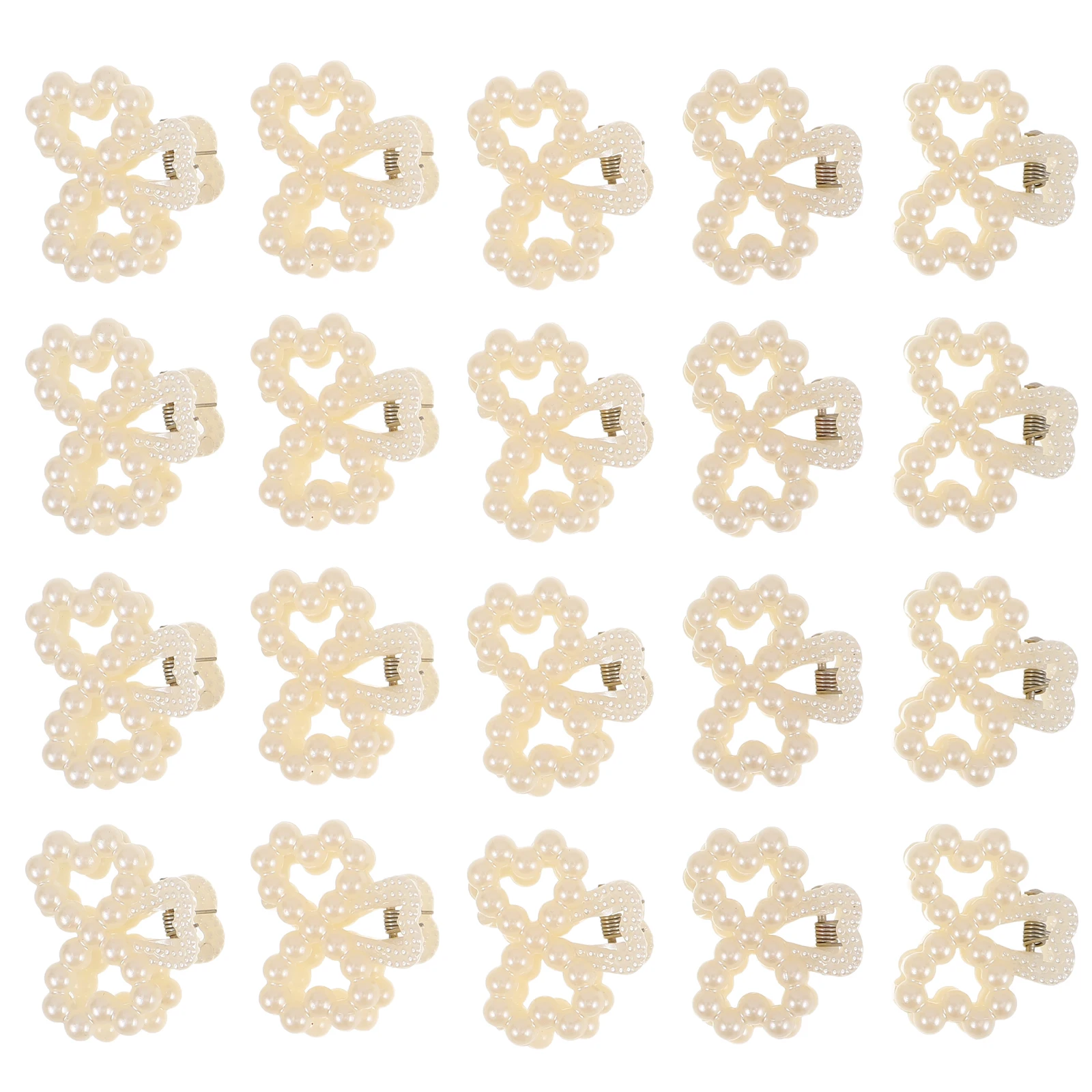 

20pcs Pearl Mini Claw Clips Elegant Bow Shaped Strong Grip Lightweight Korean Style Decorative Hair Barrettes for Women Tiny
