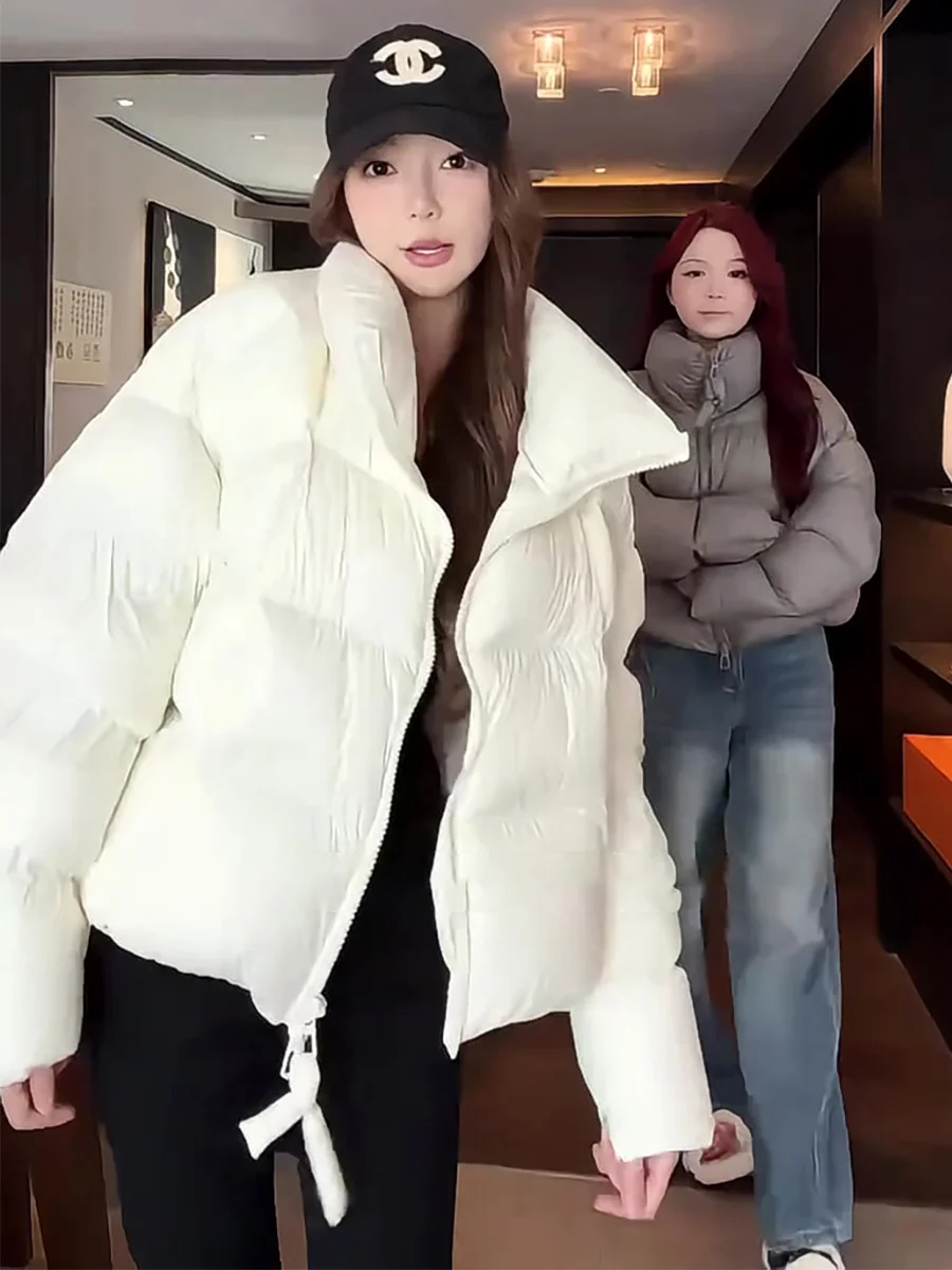 Femme ort Puffer Jaet 90 blanc Du vers le bas col montant Thi pain chaud Sle vêtements d'extérieur d'hiver décontracté Faion