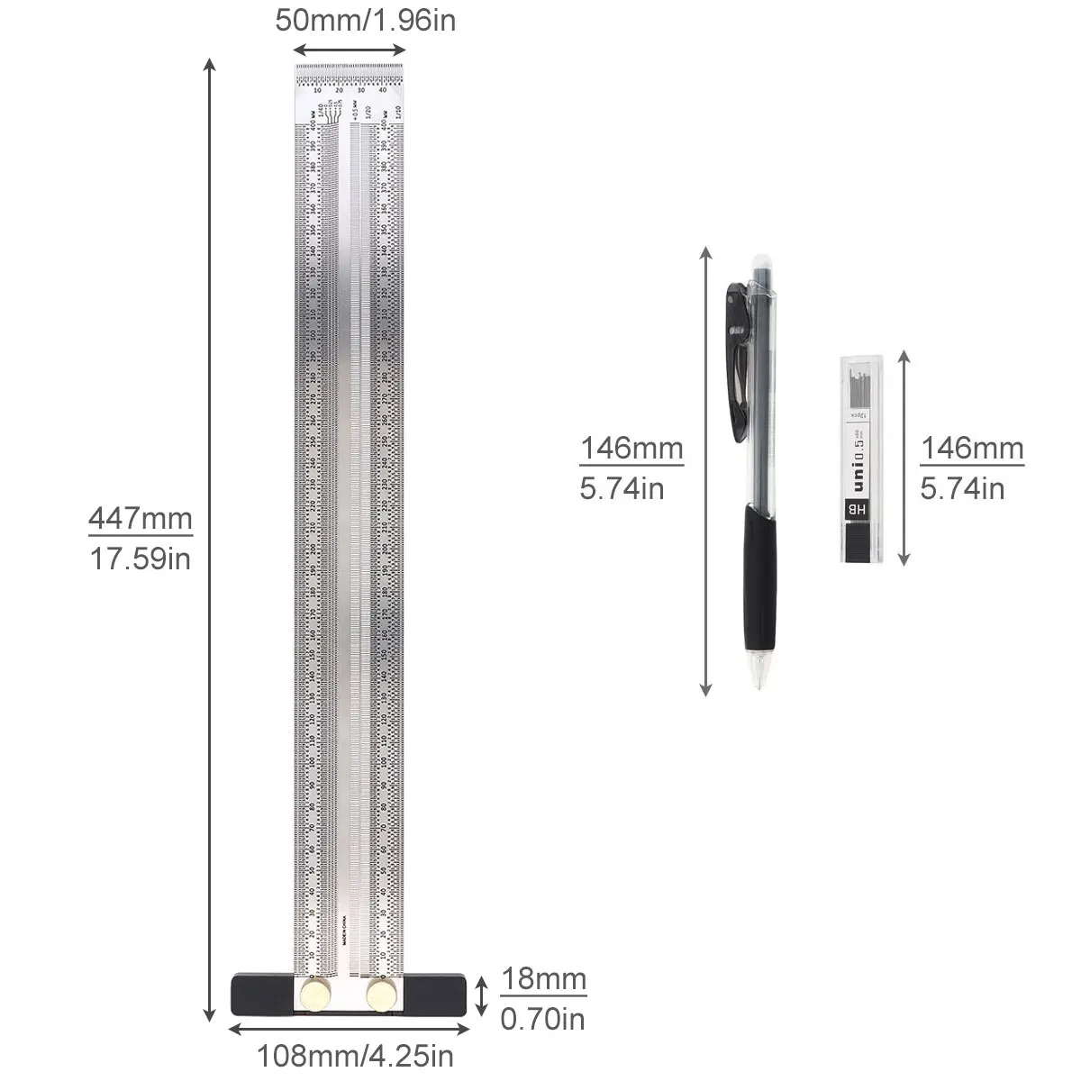 200/300/400 mm Precision Marking Stainless Steel T Ruler Scribing Gauge Rule Woodworking Measuring Tool with Automatic Pencil