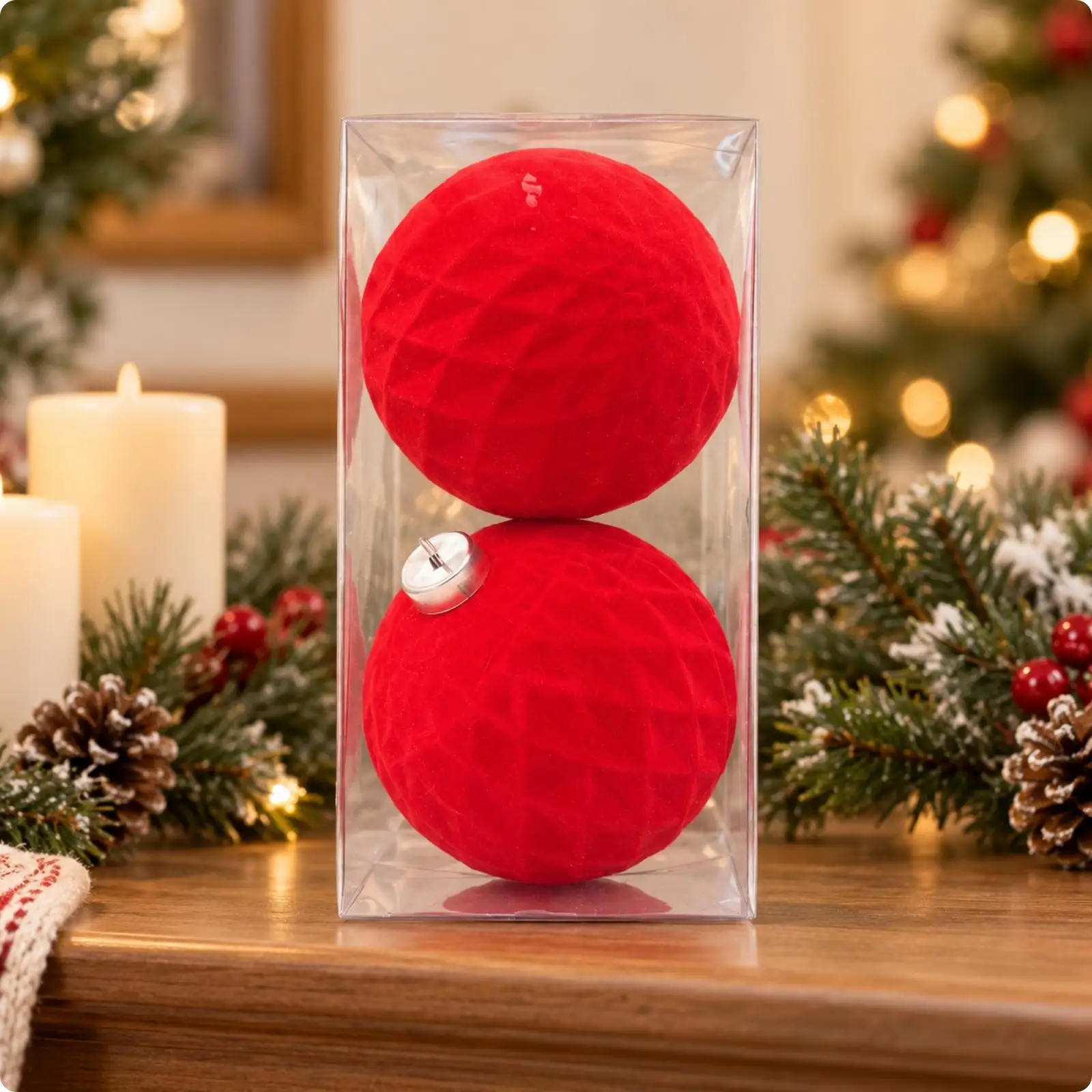 Velvet Flocked Christmas Hanging Ornament Ball Geometric Lattice Sphere for Tree Home Holiday Decor