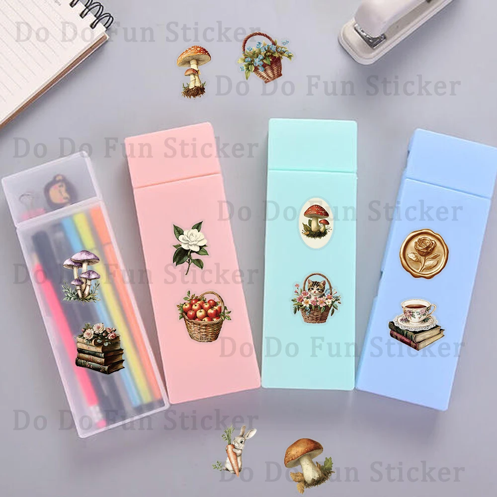 50 قطعة الإبداعية الرجعية ناضجة الموسم غابة صغيرة الفطر ملصق مقاوم للماء PET شفافة فراشة القط شخصية هدية Stic #4
