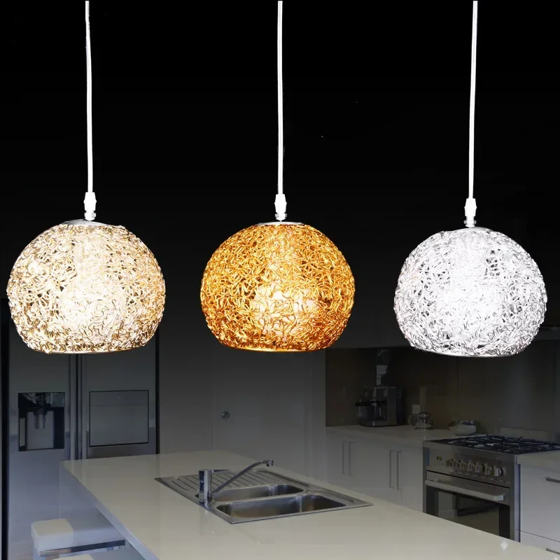 

Simple Modern Single Restaurant Bar Aisle Corridor Entrance Bedroom Three-head Dining Table Aluminum Wire Spherical Chandelier