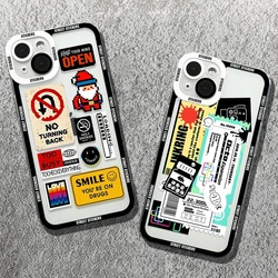 Funda de teléfono con pegatinas de moda callejera para iPhone 15, 14, 13, 12, 11 Pro Max, Mini, XR, XS, X, 7, 8 Plus, 14, cubierta suave transparente a prueba de golpes
