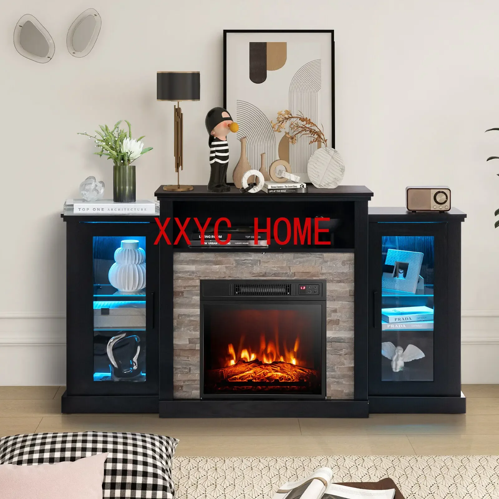 Fireplace TV Stand with Led Lights & 18