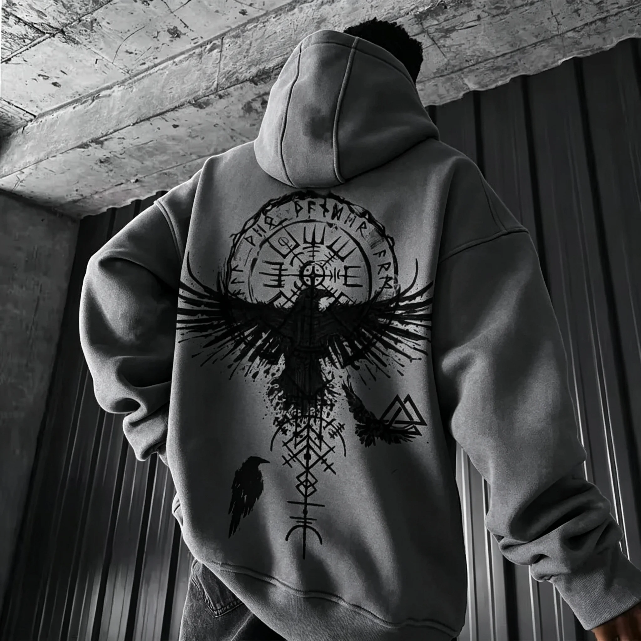 2026 Herren Y2K Viking-Totem-Adler-Print Hoodie Herbst Winter Lässiger Pullover Sweatshirt Lockerer Streetwear Alltags-Outdoor-Sport-Oberteil – Detail 13