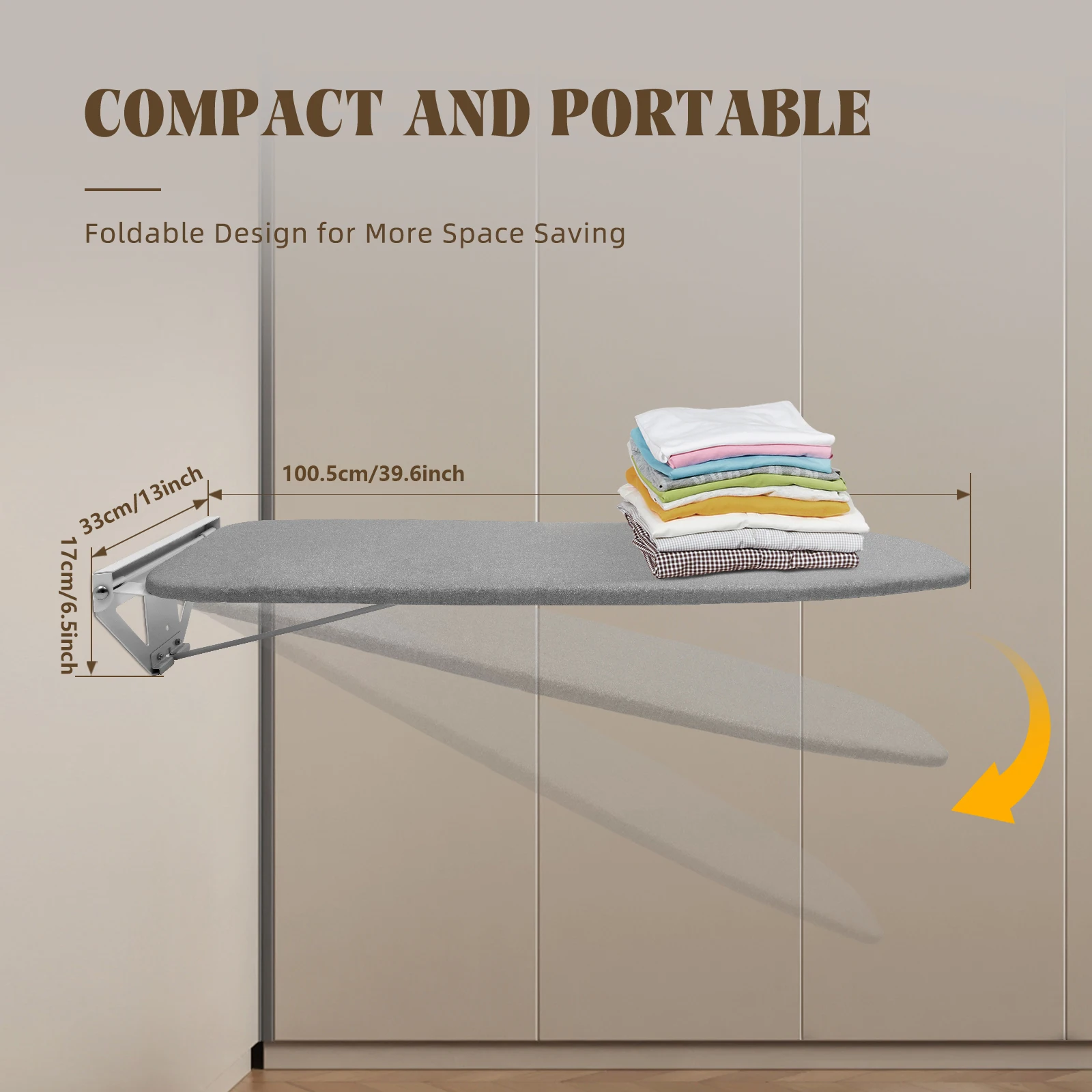 

39"x12" Folding Compact Ironing Board Wall Mounted Ironing Station Space Saver