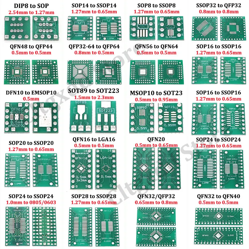 10PCS SOP8 SOP14 SOP16 SOP20 SOP24 SOP28 QFP FQFP TQFP SMD 0.65mm 1.27mm to 2.54mm To DIP PCB Adapter Board Universal Plate