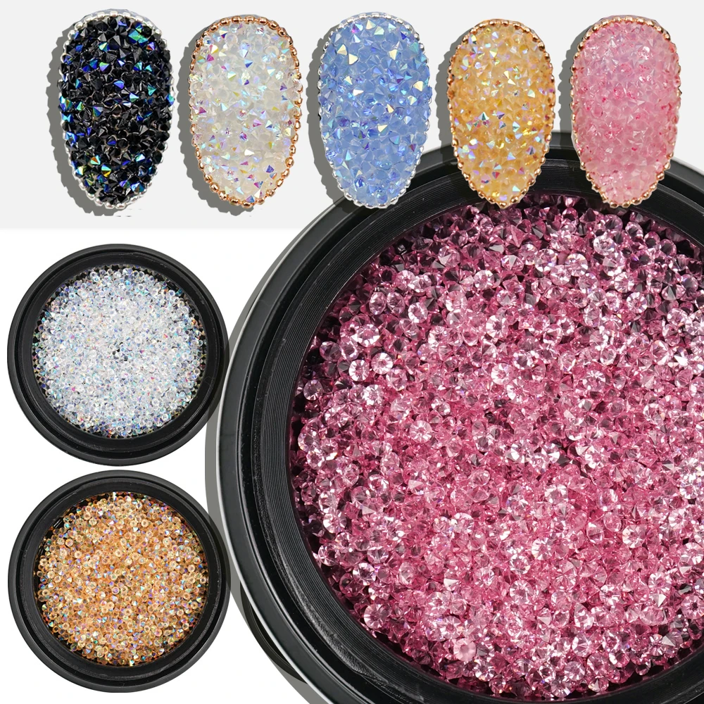 Nail Glass Beads Diamonds Pixie Crystals Rhinestones Glitter Press on Nails Shine Micro Stones Parts AB Color 1.2mm Manicure