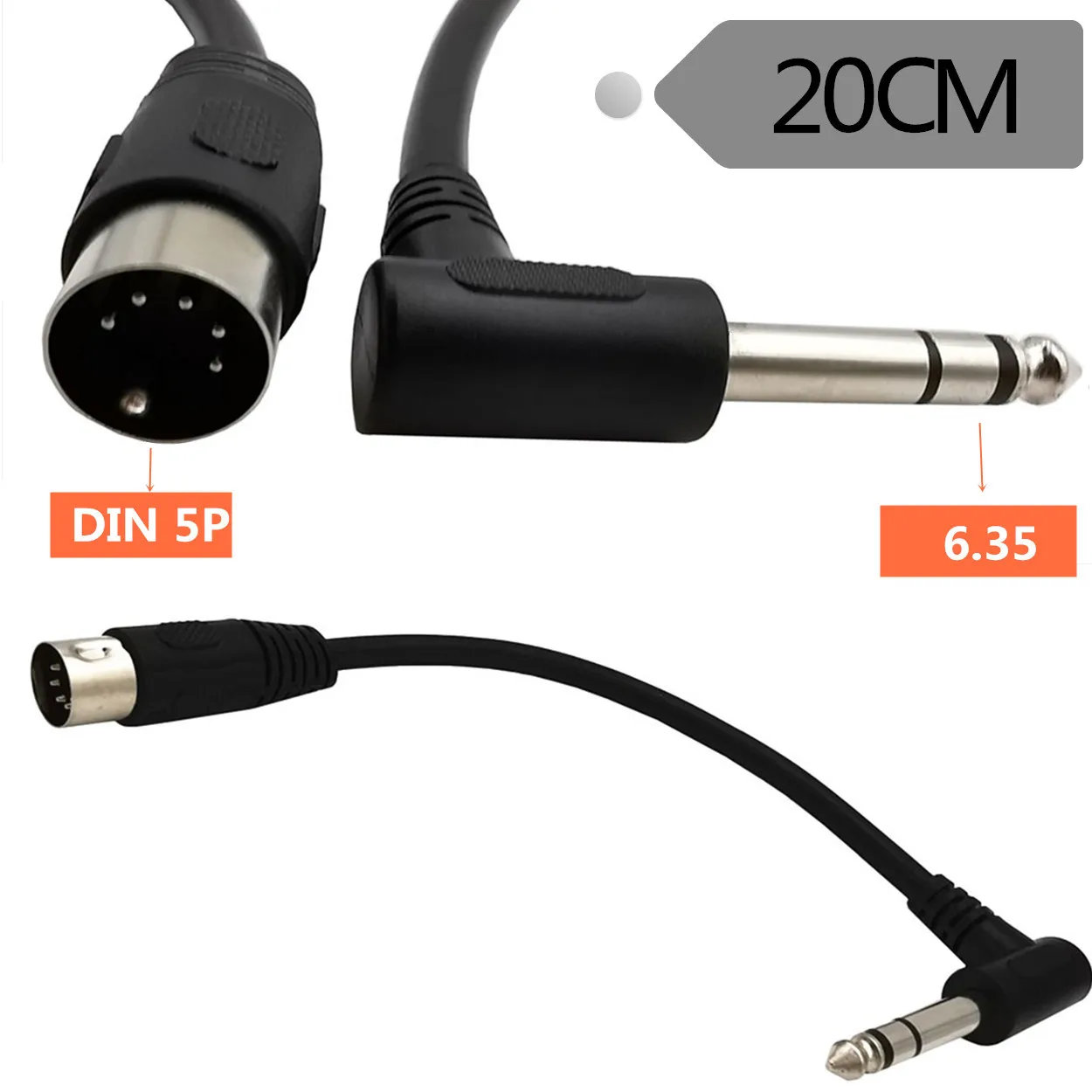 MIDI Din 5Pin Male to Monoprice 6.35mm (1/4 Inch) Male TRS Stereo Audio Cable 0.2m；