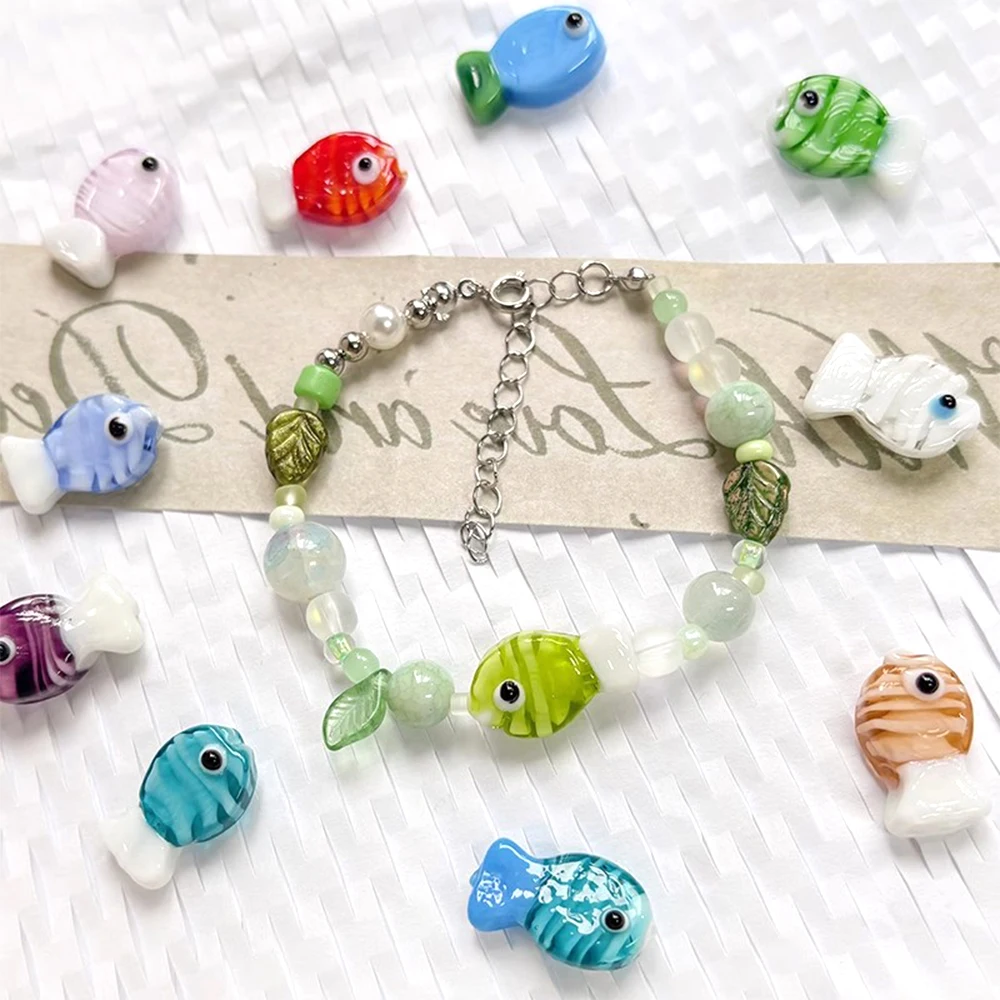 5PCS 13 * 21mm Colorful Glazed Small Fish Beads DIY Makes Fashionable Jewelry Necklace, Bracelet, Phone Case Accessory Materials