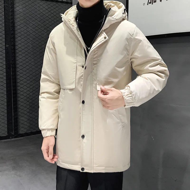 New Fashion Men Solid Color Simple Loose Fit Long Sleeve Hooded Parkas Winter American Style Male Trendy Casual Coats Clothes