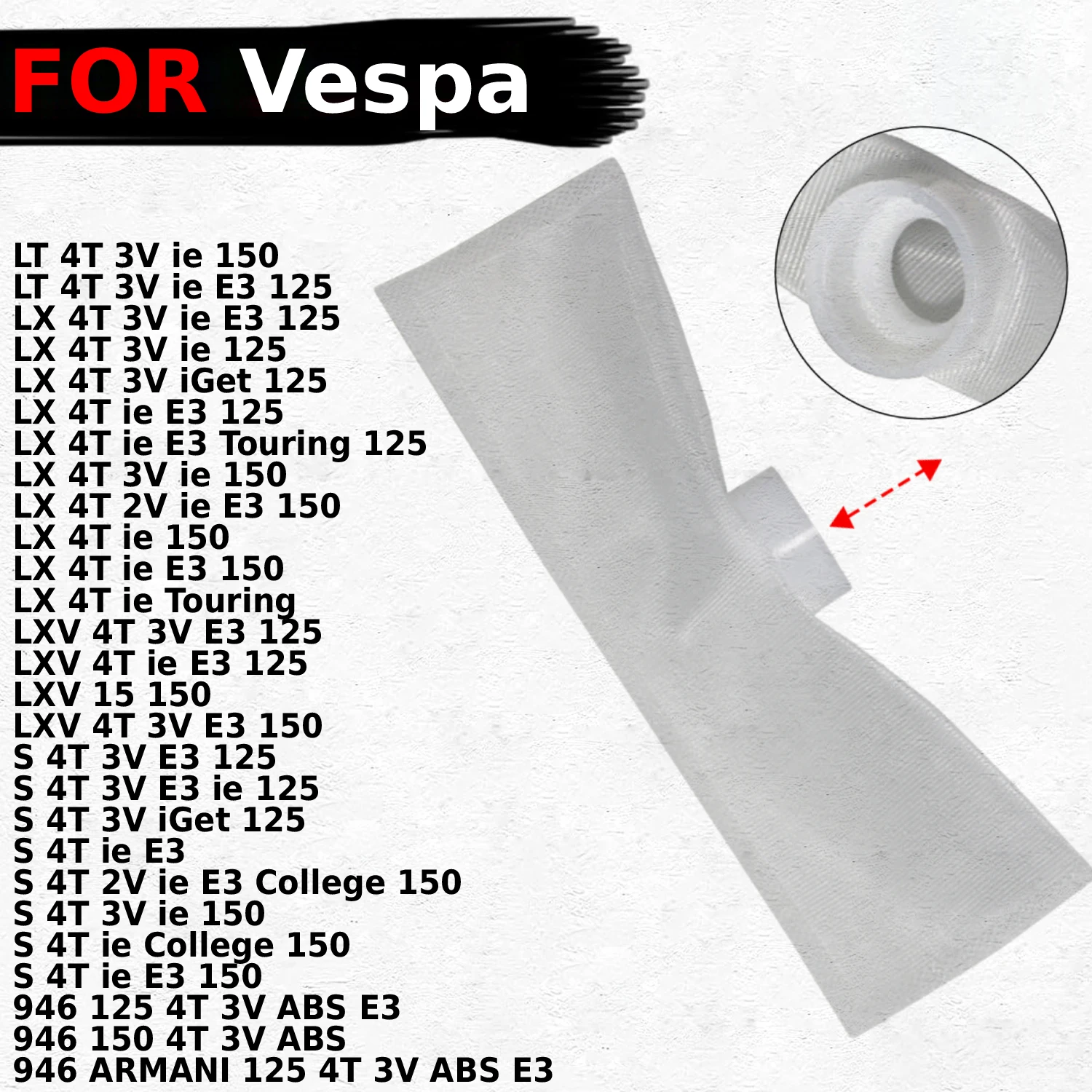 

Motorcycle Fuel Pump Filter Element Filter Screen for Vespa 946 ARMANI 150 125 4T 3V ABS E3 / LT 4T 3V ie E3 iGet 125 LXV