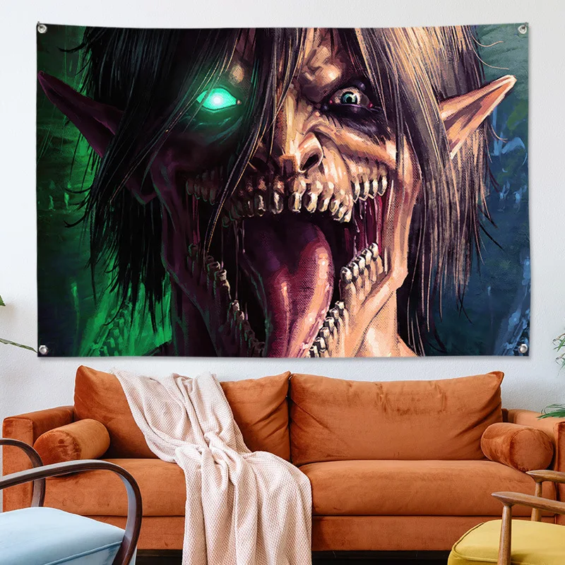 Anime Wandkunst Wandteppich Angriff auf Titan Stoff schwerer Stoff Hintergrund Design hängende Bild Flagge Zimmer Bar Café Studio Dekor – Detail 7