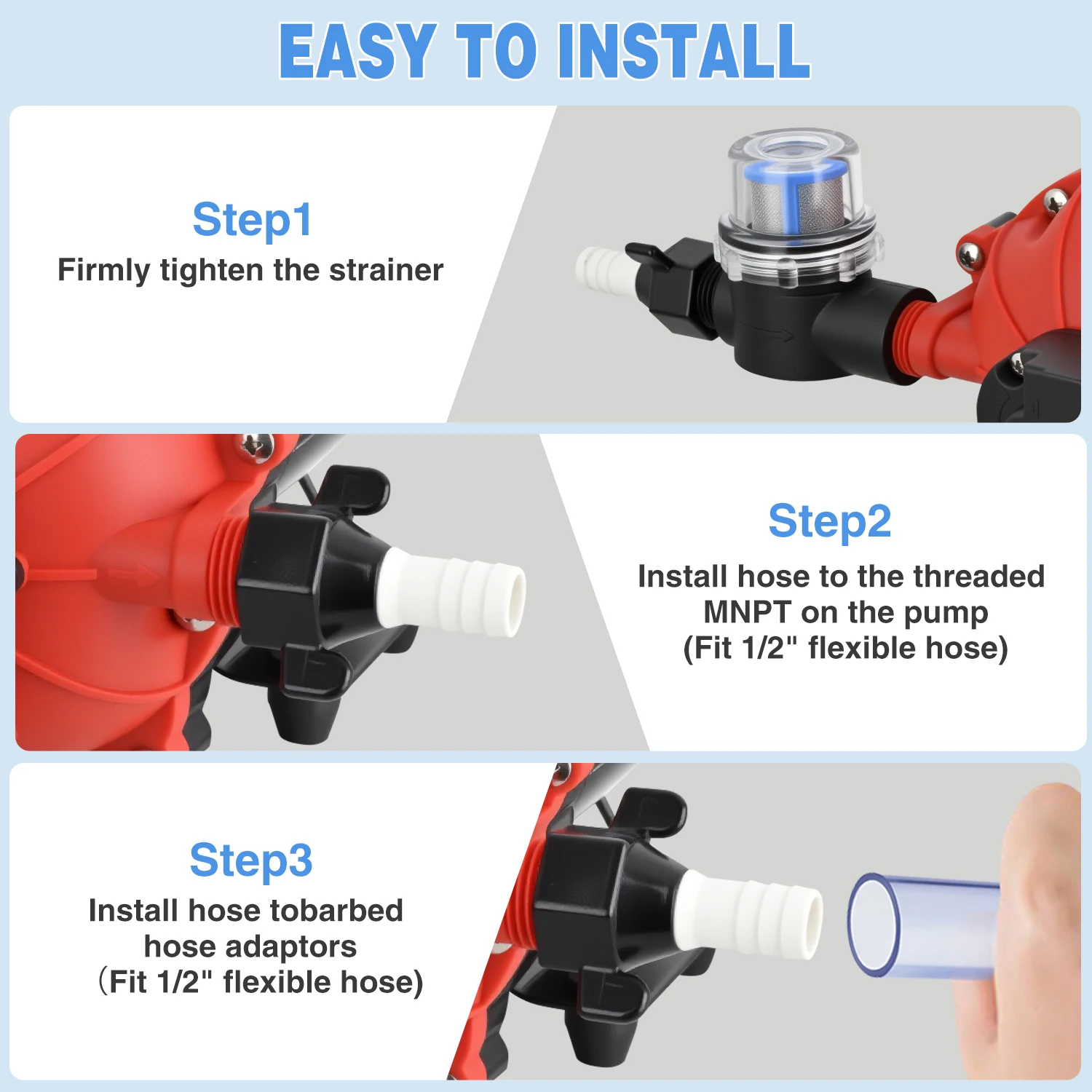 Nilight RV Water Pump 12v Camper Water Pump 7.0 GPM 70 PSI with Pressure Switch Strainer Heavy Duty Diaphragm Pump 12 Volt DC Upgrade Self-Priming Low Noice for RV Marine Yacht Caravan Camper Trailer - view 6