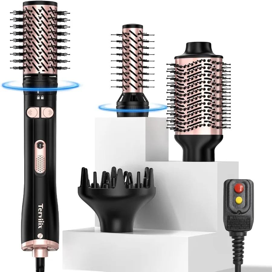 

4-in-1 Hot Air Rotating Blow Dryer Brush Kit 1000W with Rotatable Round Brushes 2 Sizes Oval Volumizer and Diffuser Ideal for C