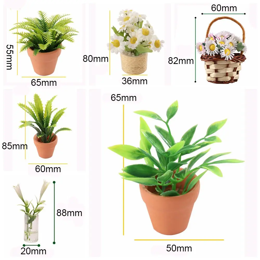 1:12 Scale Dollhouse Plant Potted Miniature Greenery Bonsai Floral Basket Doll Accessories Micro Landscape Scenery Photo Props