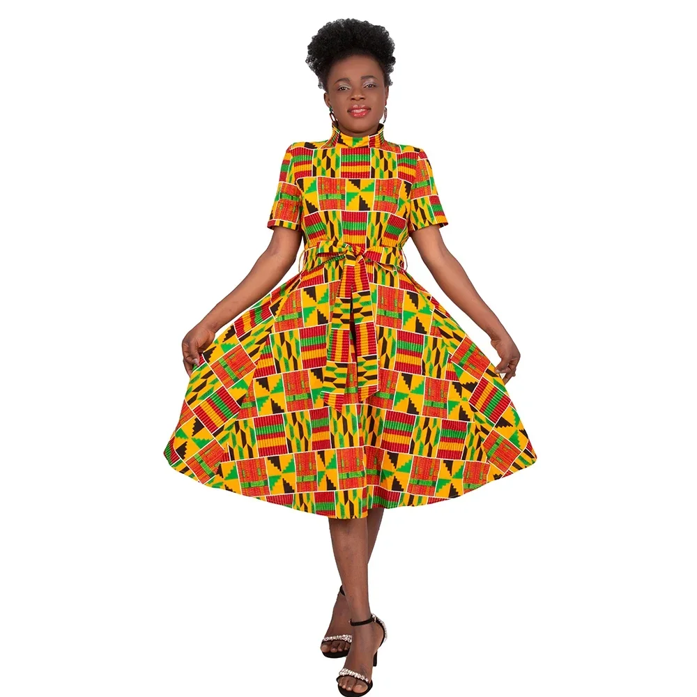 WholeSale Africa Dress for Women African Wax Print Dresses Dashiki Plus Size Africa Style Clothing for Women Office Dress WY082