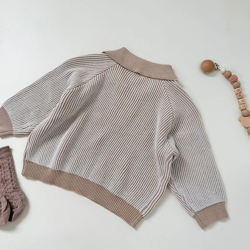 2026 ربيع جديد 0-3 سنوات ملابس الأطفال الوليد الطفل بنات بنين سترة الاطفال طويلة الأكمام محبوك مخطط البلوز سترة #5