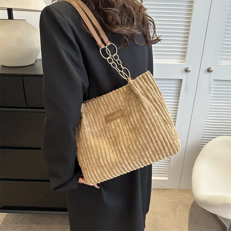 Corduroy Shoulder Bags for Women\'s 2023 New Fashion Korean Large Female Handbags Cotton Cloth Shopper Bags Ladies Tote Shopper