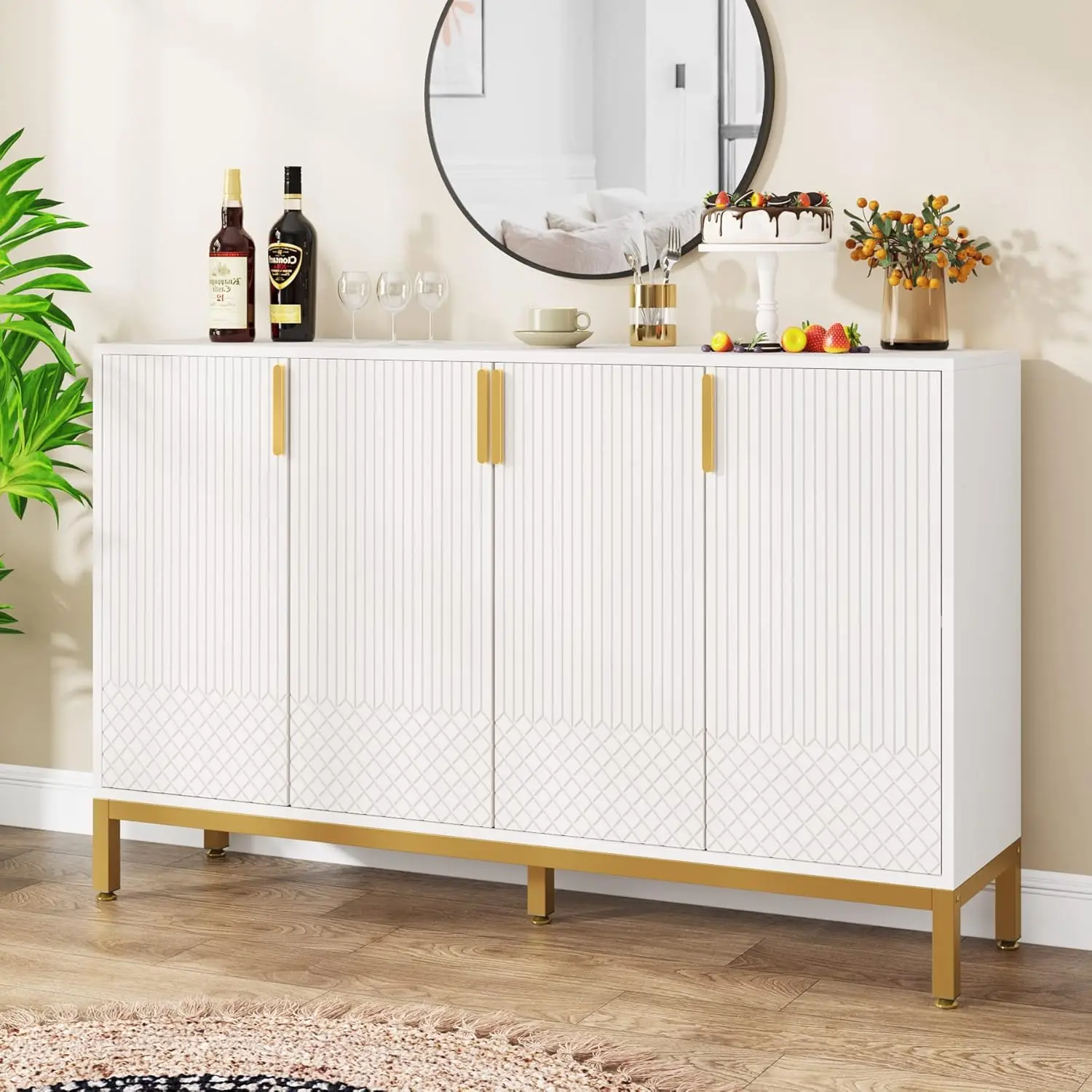 Cabinet with Storage, 59 Inch Kitchen Sideboard Cabinet with 4 Doors, Coffee Bar Cabinet Storage