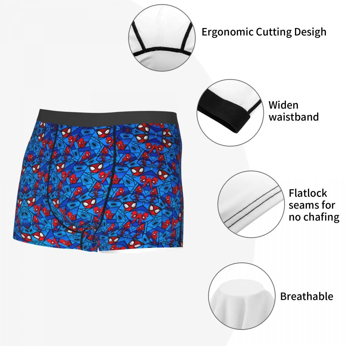 Male Fashion Spider Web Cartoon Underwear Spider Man Boxer Briefs Soft Shorts Panties Underpants