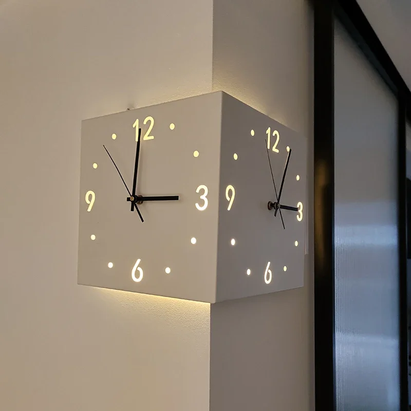 3D Corner  Clock LED Large Wall Clocks  Decor Watch Living Room Glows Wall Clocks Hollowed Out Silent Decorative Watch