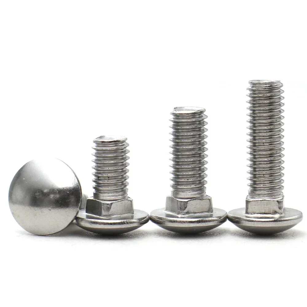 2-20pcs M3 M4 M5 M6 M8 M10 M12 304 Stainless Steel Carriage Bolt Large Head Half-Round Square Neck Screws Flat Head Shelf Bolts