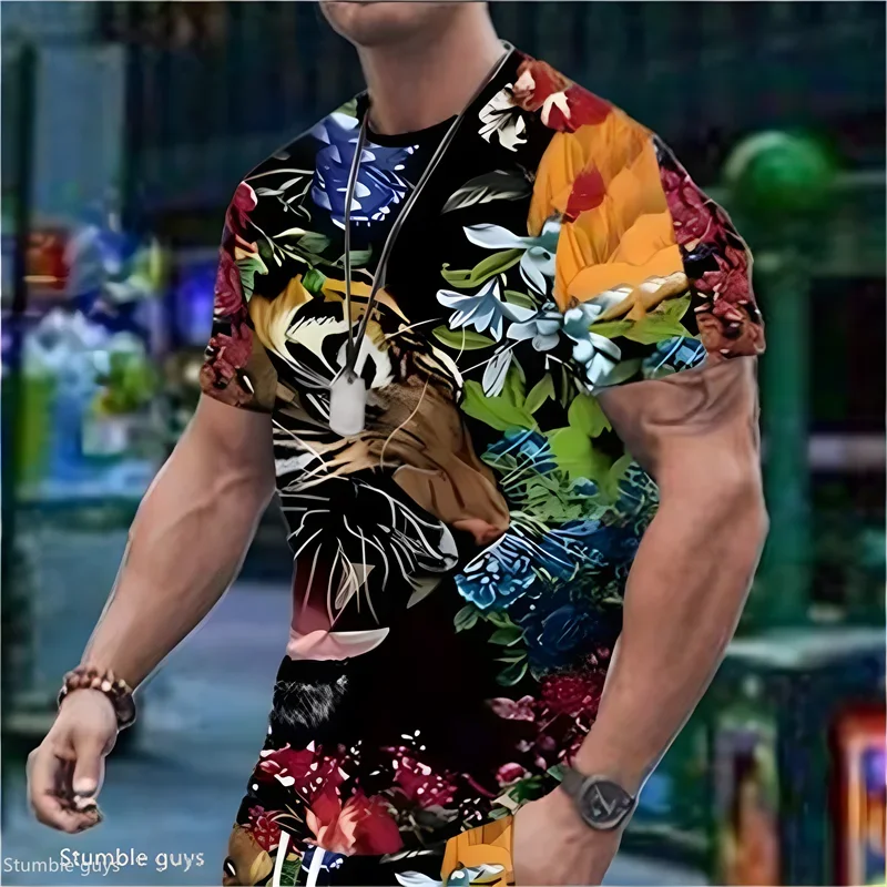 Herren Mode Casual Sport T-Shirt Sommer Anime-Print Locker Sitzend Kurzarm Leicht Bequem Übergroßes Jersey-Oberteil