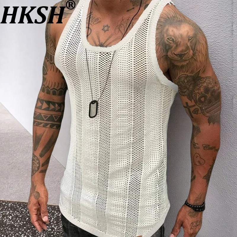 

HKSH Летняя новая мужская тонкая футболка без рукавов Tide Chic Ins Fashion Выдалбливают жилет Белая сетчатая спортивная майка Уличная одежда HK11678
