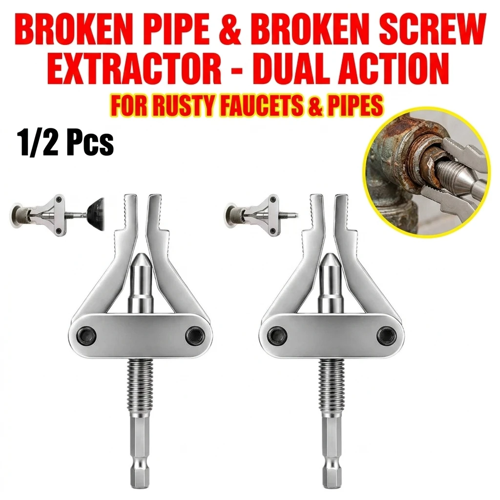 1/2Pcs 3-in-1 Heavy Duty Universal Hex Shank Broken Pipe Extractor – Drill-Powered Pipe & Thread Removal Tool