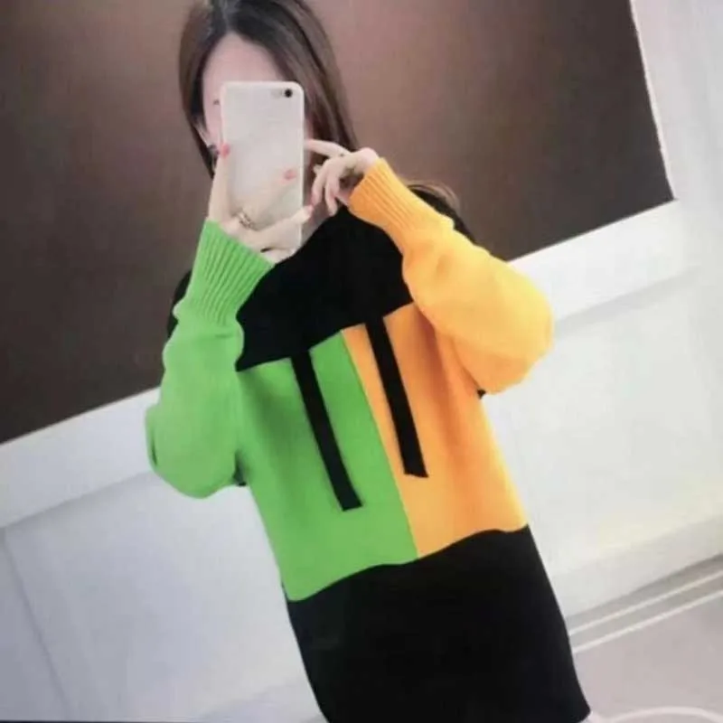 Suéteres coloridos casuais com capuz emendado para mulheres, pulôveres soltos que tudo combina, tops coreanos de malha, roupas femininas, moda, inverno, 2023
