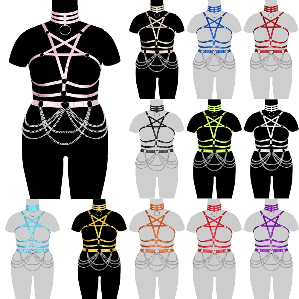 

2PC Sword Belt Pentagram Harness Plump Women's Underwear Fashion Sexy Plus Size Bondage Lingerie Erotic Stockings Chain Garter