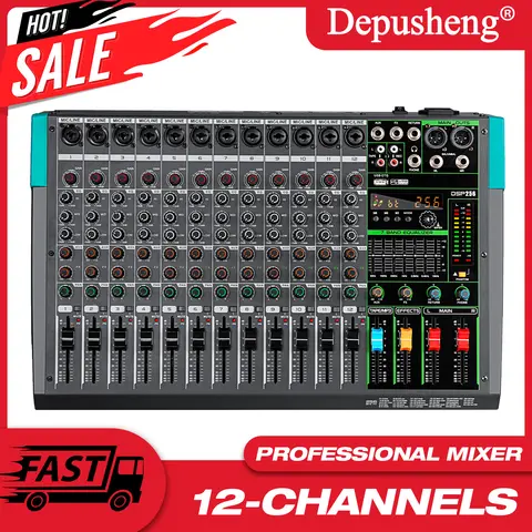 Professional 12 Channel 99 DSP Audio Mixer DJ Controller Reverb Recording Mixing With Bluetooth For Recording Stage Performance