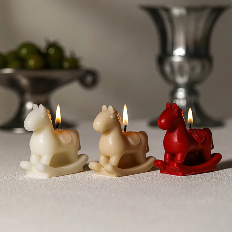 A Red And White Smokeless Soy Wax Home Decoration In The Shape Of A Little Horse For The Year Of The Horse Of The Chinese Zodiac