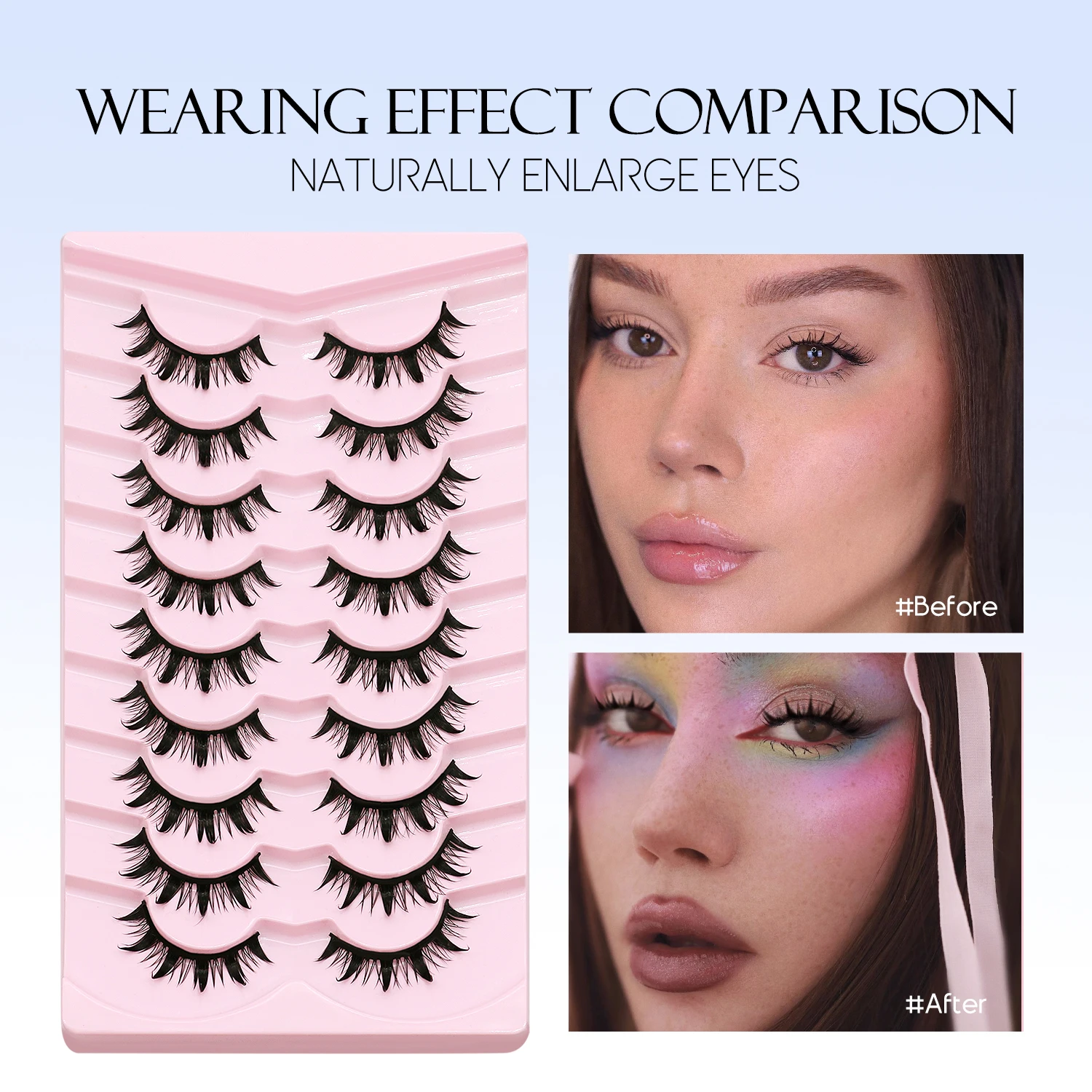 Lasvirey Cils Manga naturels et humides, faux cils 3D en vison, doux et vaporeux, boucles naturelles, extension complète pour maquillage