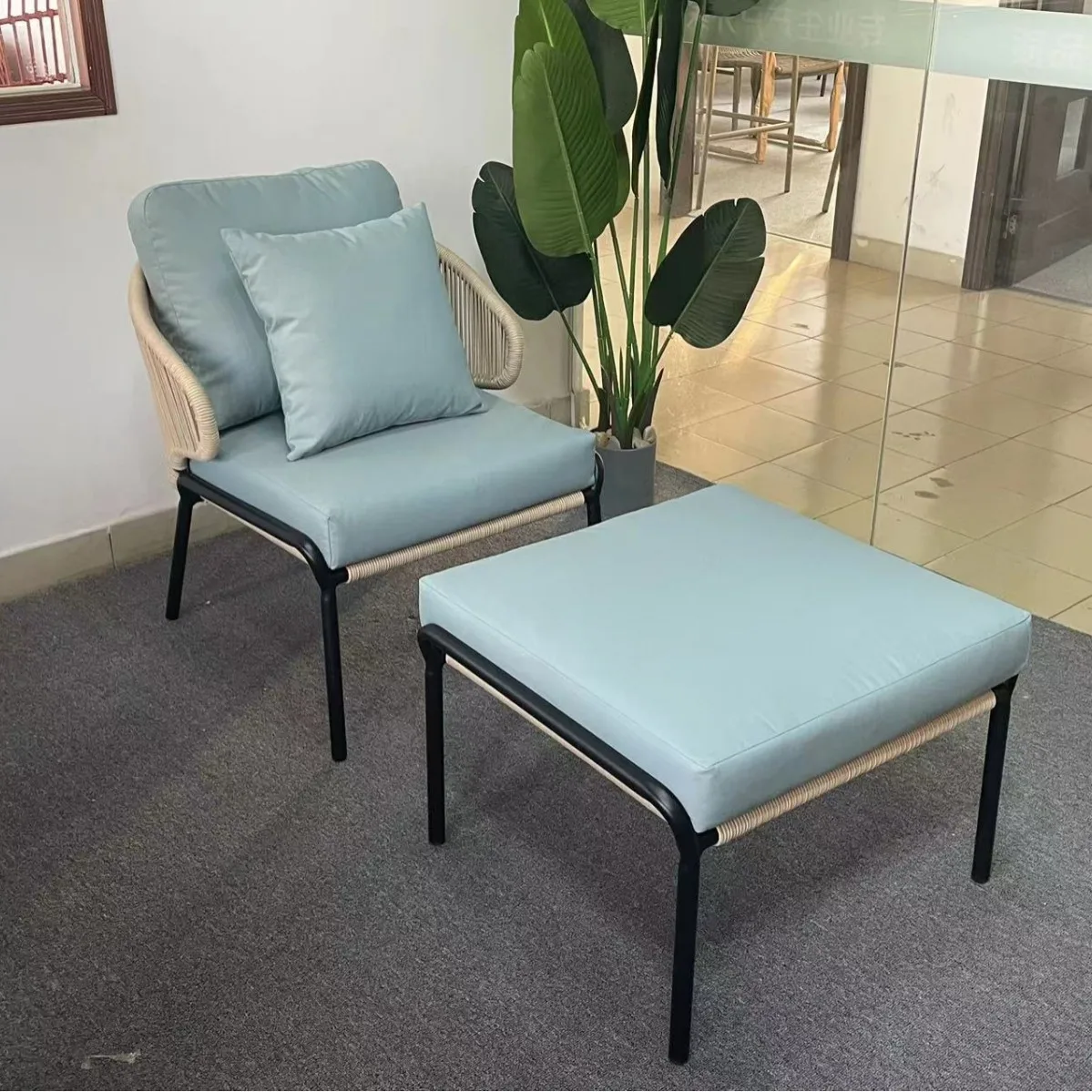 Double rattan sofa recliner coffee table designer single rattan chair outdoor balcony outdoor court bed and breakfast furniture