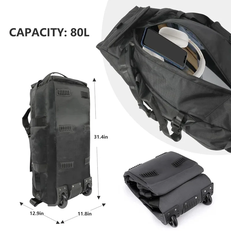 80L Rolling Duffle Bag with Wheels 31" Heavy-Duty Foldable Travel Duffel Bag Water-Resistant Wheeled Luggage with Shoulder Strap