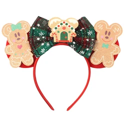 2024 Nieuwe Kerst Mickey Minnie Mouse Strik Haarband Festival Disney Oren Hoofdband Schattige Sneeuwpop Kerstfeest Haaraccessoir