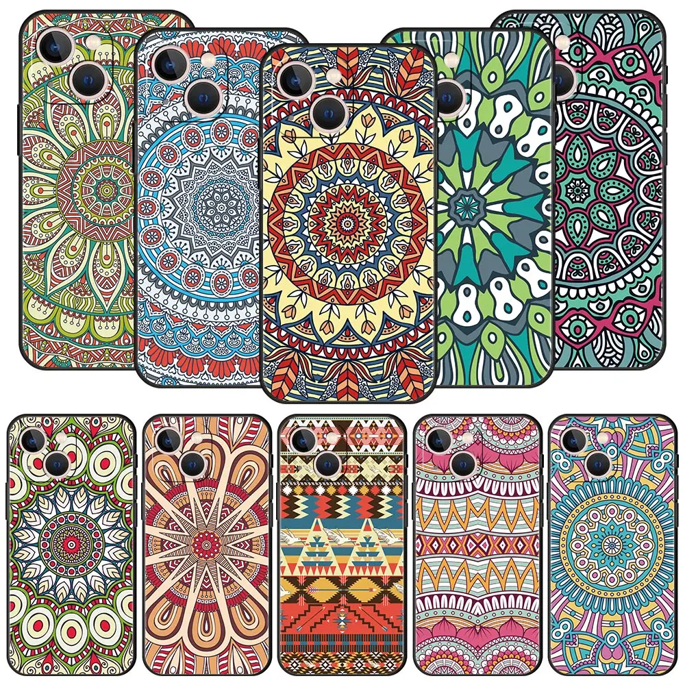 Funda de Teléfono con Diseño de Mandala para iPhone 17 Air 16 Plus 13 15 14 12 11 Pro MAX 7 8 SE, Funda Protectora de TPU Suave a Prueba de Golpes