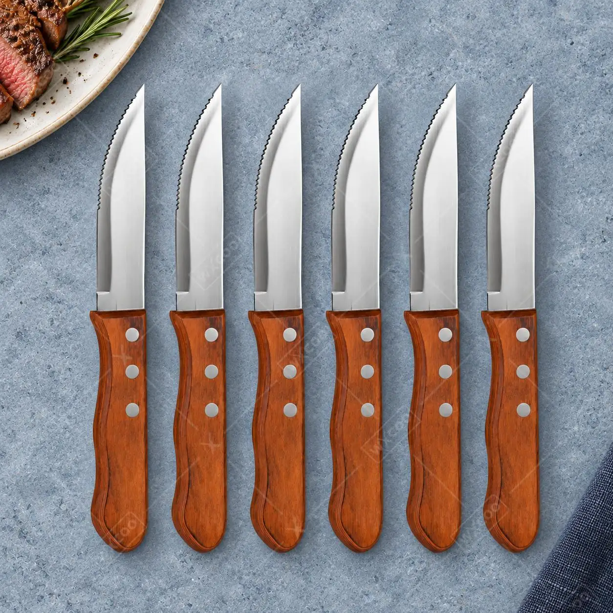 WXCOO Professional Serrated Steak Knives Stainless Steel Wooden Handle Dinner Knives Restaurant Kitchen Knife Table Cutlery Tool